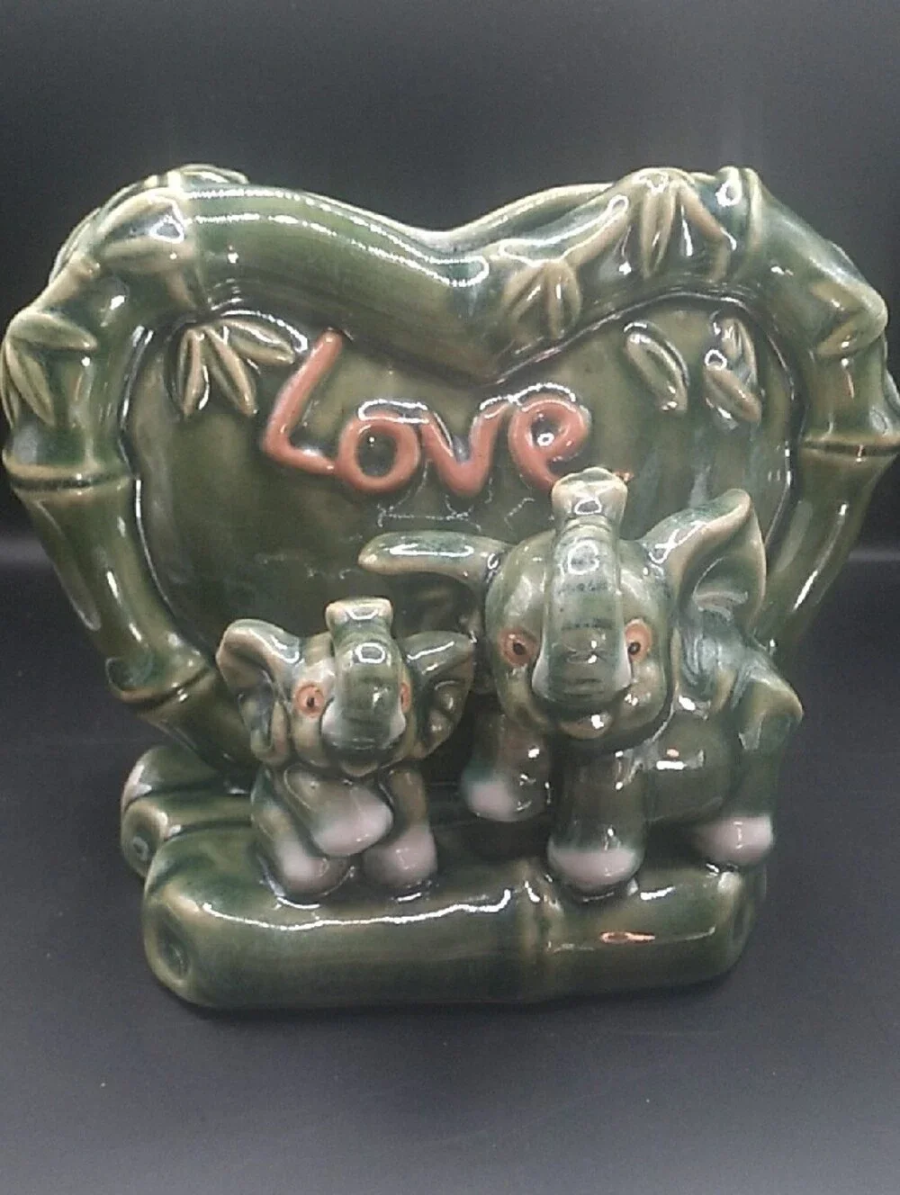 Vintage Majolica-style Green Ceramic Elephant Planter/Vase (B9)